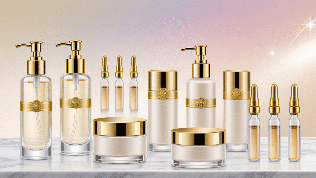 Skincare routine steps on a desk