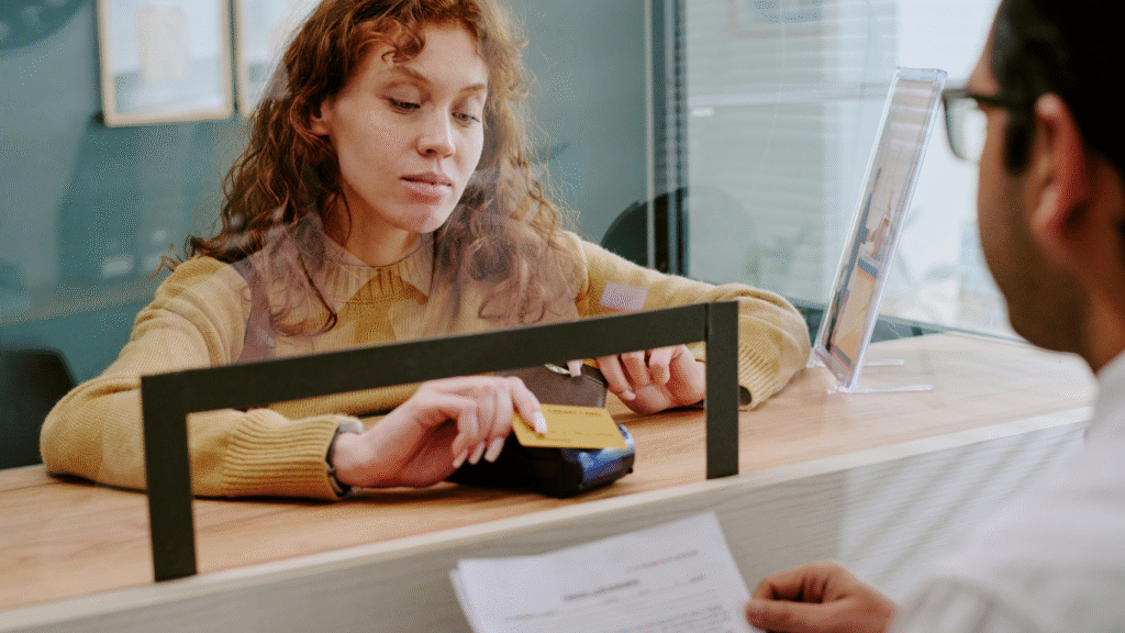 Customer service at a pharmacy desk
