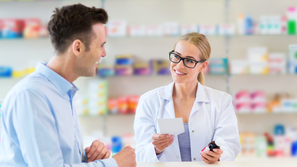 Customer service at a pharmacy counter