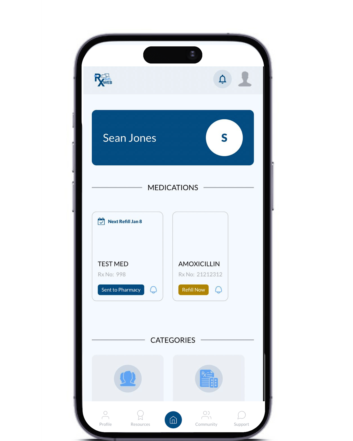Pharmacy mobile app interface showing medication details and an option to refill prescriptions