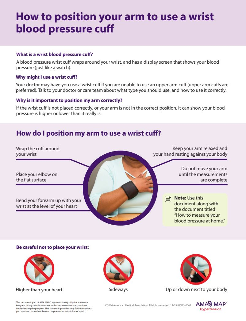 How to correctly position your arm when using a wrist blood pressure cuff to ensure accurate readings