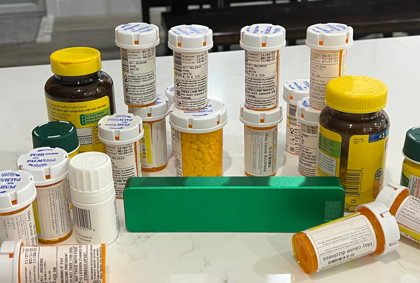Organized prescription medication bottles